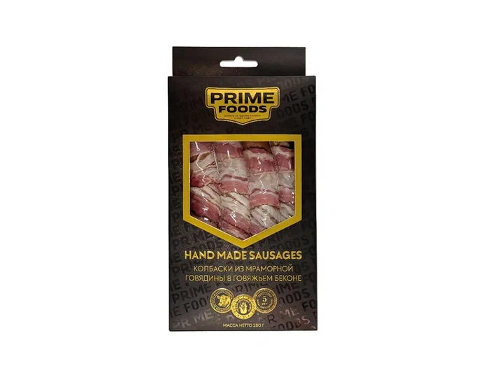 Колбаски из мраморной говядины в говяжьем беконе