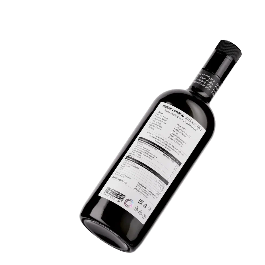 Масло оливковое нерафинированное (Extra virgin olive oil), 1000 мл*6, ст/б., GREEK LEGEND Kολεκτίβα